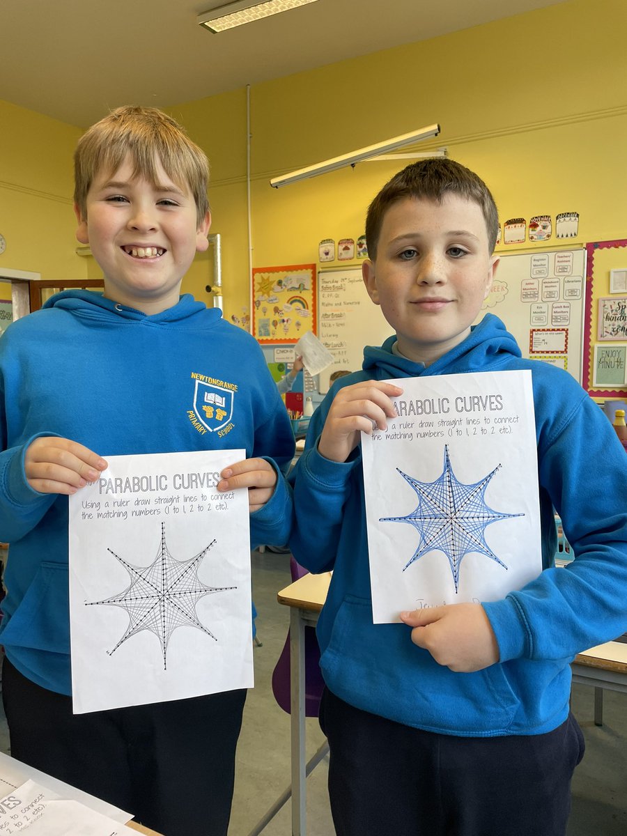 Continuing #MathsWeekScotland with The Beauty of Shape! We created ‘parabolas’ and developed our skills to creat more complicated designs! Even Mrs Knox got involved! @NewtongrangePS #aspirebelieveachieve ⭐️
