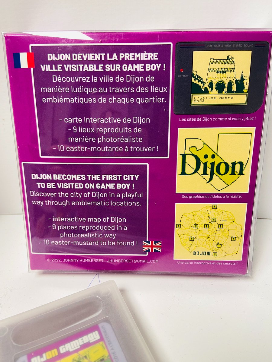 FlorentGorgesFR's tweet photo. Saviez-vous que la ville de #Dijon avait son propre jeu Game Boy? J’ai reçu mon exemplaire. C’est d’ailleurs le premier jeu Game Boy touristique de la Playhistoire! Et on le doit à @jvperso ! Contactez-le si l’achat vous intéresse. :) https://t.co/7k3V0EurcI