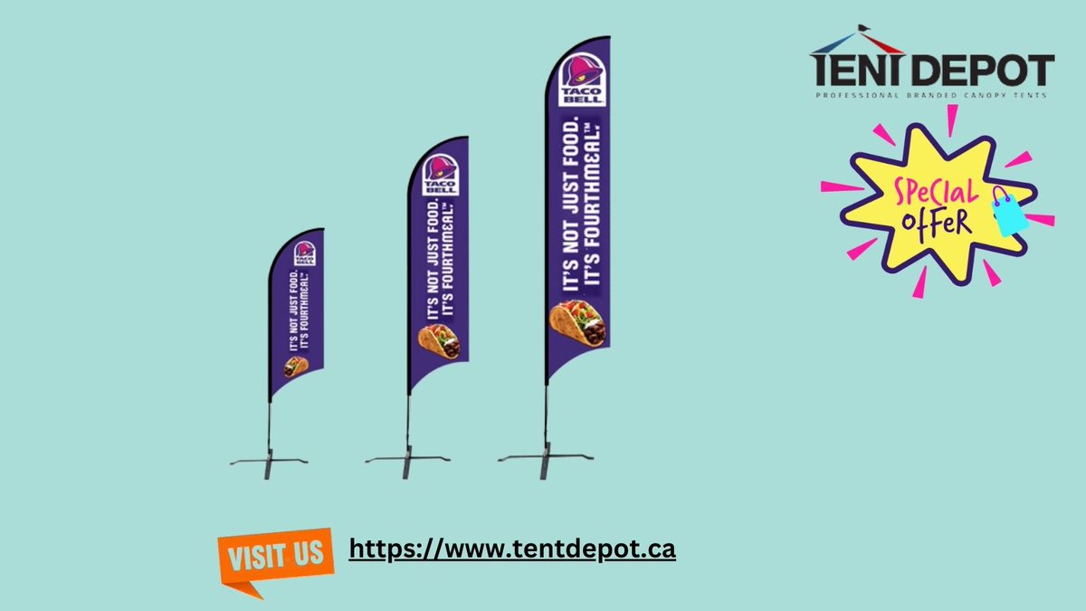 DepotTent's tweet image. The ability to customize the #teardropflags based on your preference is one of their best features. They come in a variety of heights so you can pick the one that best suits your requirements. 
Visit Us: 
Email : sales@tentdepot.ca
Website: tentdepot.ca
 #fetherflags