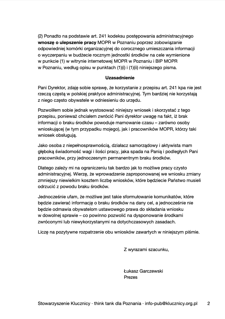 lgarczewski's tweet photo. W ramach spóźnionych obchodów dnia informacji publicznej wysyłam dziś wniosek, który mam nadzieję trwale poprawi komunikację MOPR #Poznan z #niepełnosprawni, zaoszczędzi czas i pieniądze.

W skrócie: jak nie ma kasy to to napiszcie, plz.

Drogę prawną wskazała @SiecObywatelska. https://t.co/jYF9zOf5wu