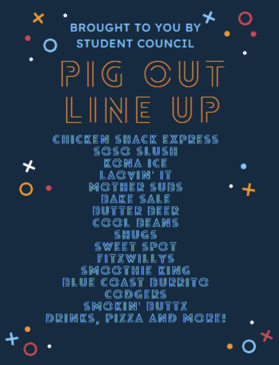 Check out the list of vendors for Pig Out! Cross Country will also be selling breakfast before school.