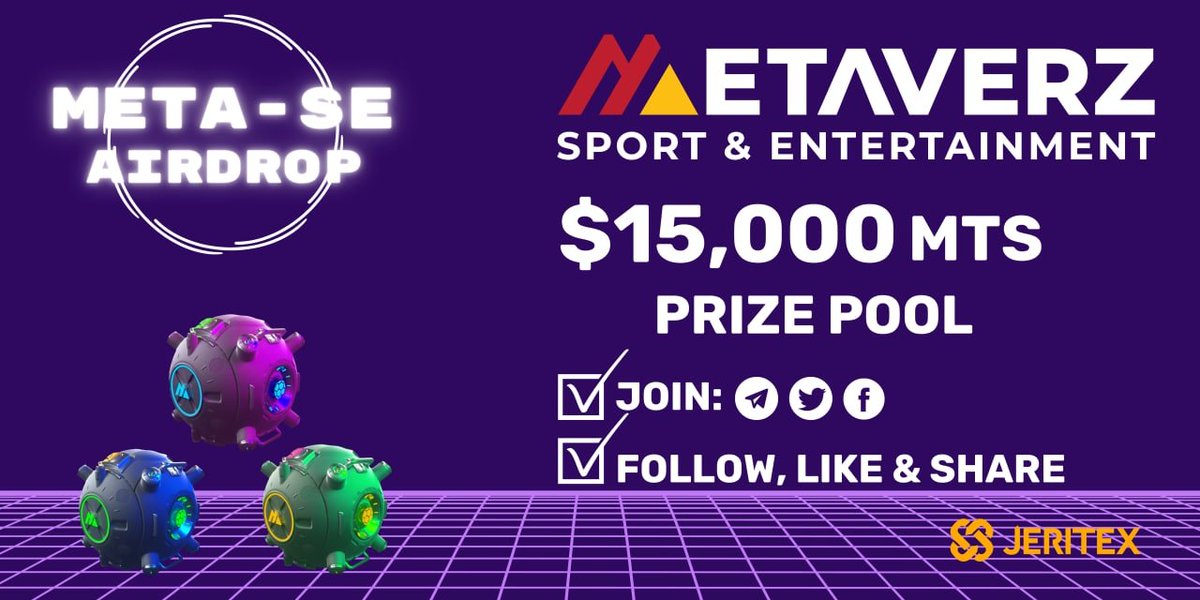 🔥15,000 META-SE (MTS) AIRDROP POOL is LIVE! 

🏆Reward:➕$3 worth of MTS for 4500 random participants each.
👨‍👩‍👧Referral:➕$3 worth of MTS for top 500 referrers each

🔛t.me/JeritexMetaver…🔛

#cryptocurrency #Airdrop #BSC #Metaverse #Metaverzsport #Jeritex #MTS #airdropstario