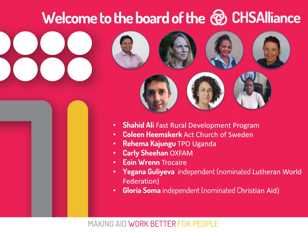 CHS_Alliance's tweet photo. Congratulations to @CHS_Alliance's 4 new & 3 returning elected board members (re)joining our #enthusiastic & experienced governing #Board πππ
& huge thanks to the outgoing members' dedicated work.
Meet all of our fantastic Board:
https://t.co/UIRD14JQ9f
#MakeAidWork https://t.co/zaLRqLJY9j