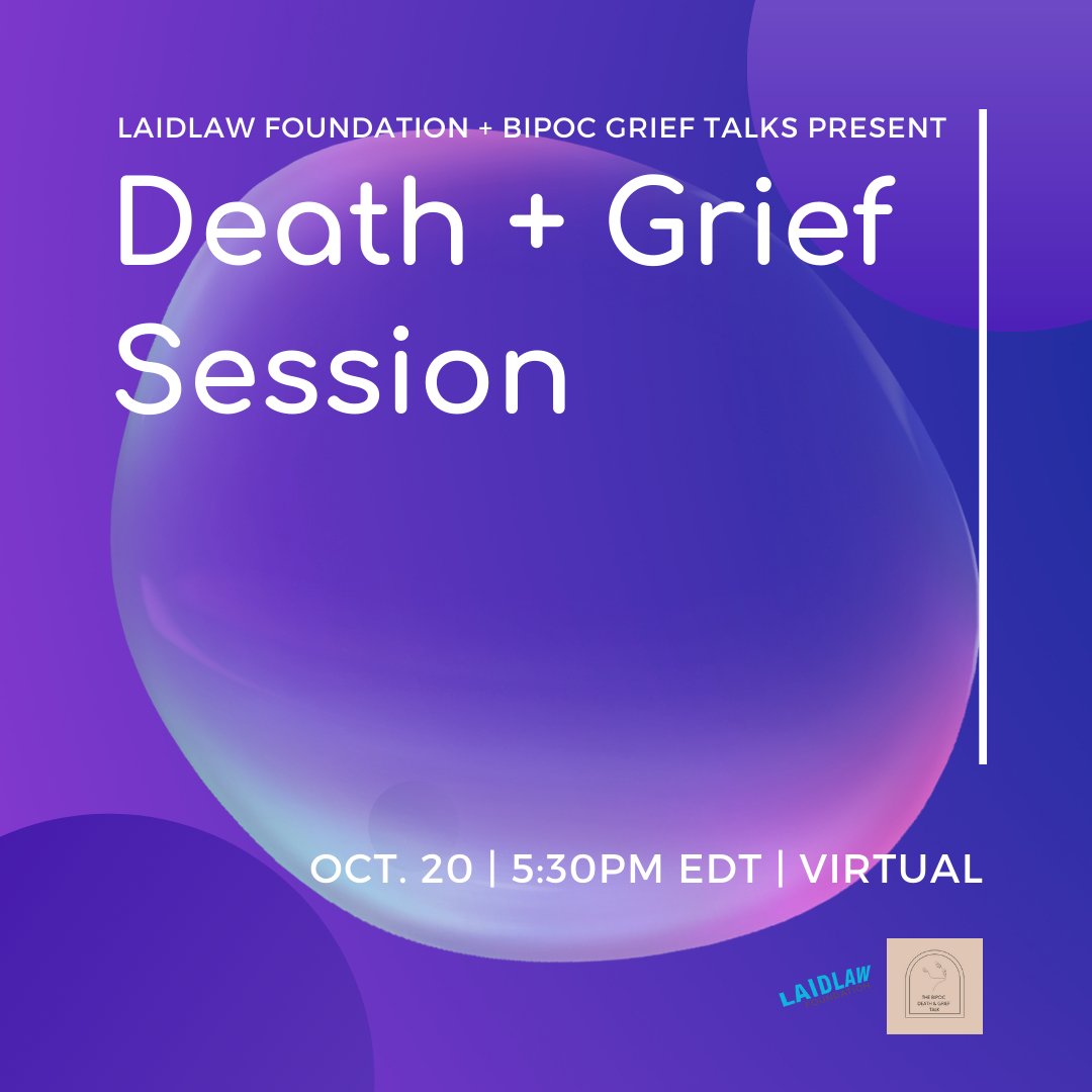 Black, Indigenous, racialized? Join our 4th capacity building session: Death + Grief with BIPOCDeathGriefTalk on Oct 20. Limited space. eventbrite.com/e/366993817387

Focus: disenfranchized grief + trauma having to withstand racism, intergenerational trauma + systemic discrimination.