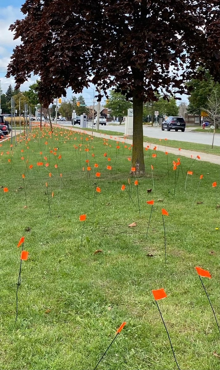 For Truth and Reconciliation week we placed orange flags in front of the school. Each flag represents an unmarked grave located on the sites of former residential schools. #EVERYCHILDMATTERS