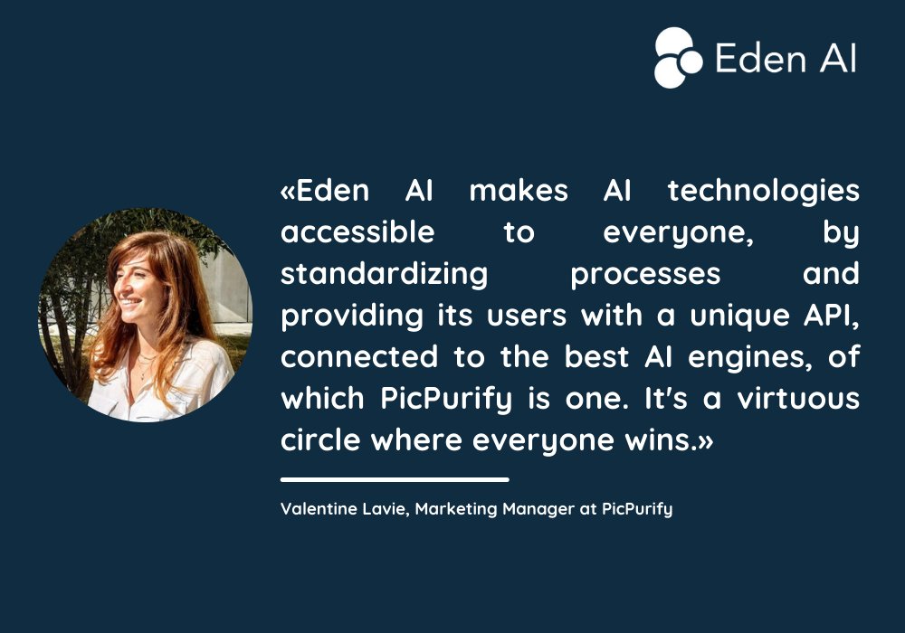 EdenAIco's tweet photo. We are delighted to welcome @PicPurify among our image moderation providers. 🎉
More details: https://t.co/WSnnUW8aKU
You can take a look at it on the Eden AI app and let us know what you think about it!👉 https://t.co/x8CiYca8jW
#AI #imagemoderation #computervision https://t.co/bPYVZff2cx