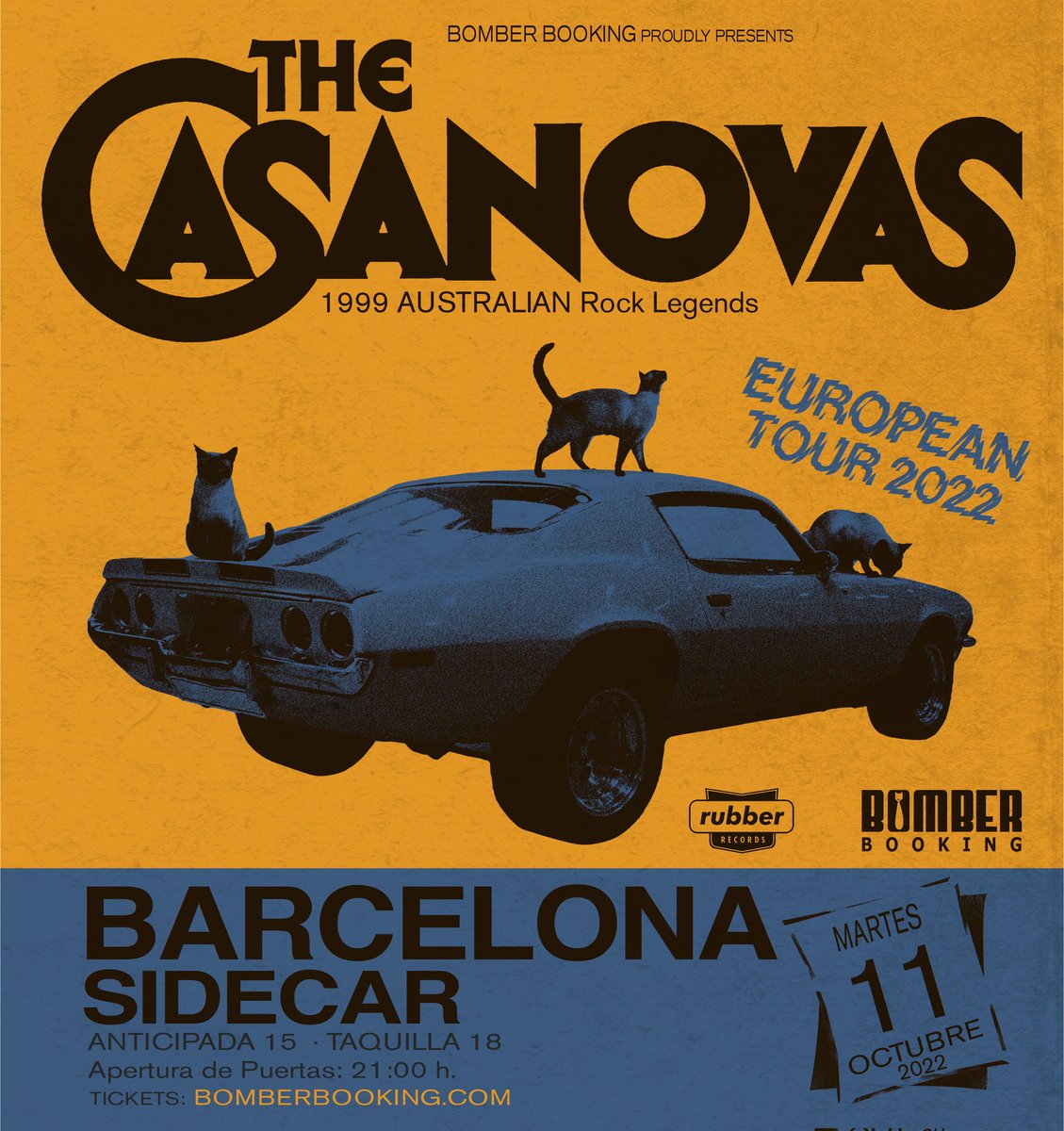 Por motivo de la coincidencia del concierto de The Black Crowes y @thecasanovasband en Barcelona el 16 de octubre se ha decidido cambiar la fecha de la actuación de THE CASANOVAS al martes 11 de octubre y festivo en la misma sala <a href="/sidecarbcn/">SIDECAR Factory Club</a> de Barcelona, a partir de las 21 h.