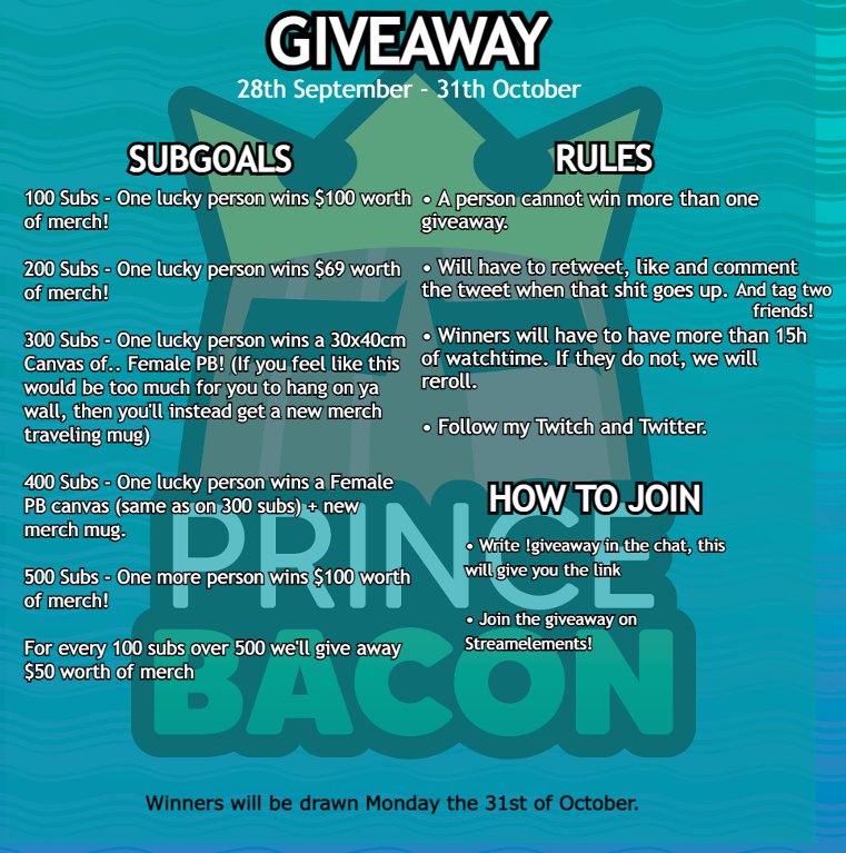 princebacon1993's tweet photo. GIVEAWAY! New merch soon by @GeeksUnleashed_ ! And, we got 25% discounts on subs for the rest of September, both normal and gifted! 
So, a sub goal/giveaway goal! 

- Follow the steps in the picture to be eligible!

https://t.co/v6HQwoiLe3 Twitch Link! :) https://t.co/MECGW0SW1l
