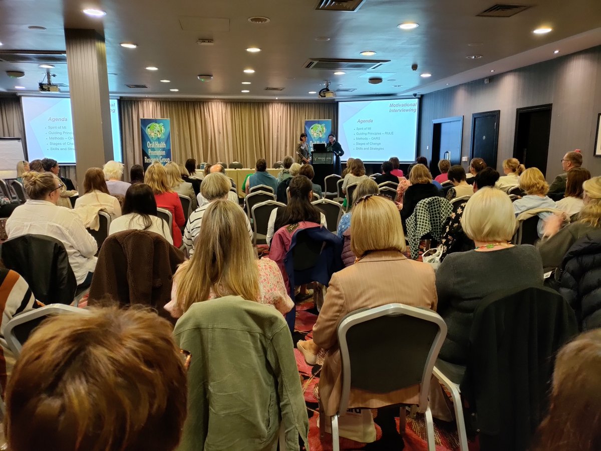 ohprg's tweet photo. Ailish Nolan and Dr Robert O'Driscoll talking to us today about Motivational Interviewing, communicating with patients and willingness to change🦷 #OHPRG2022 https://t.co/X9MZFyrK2o
