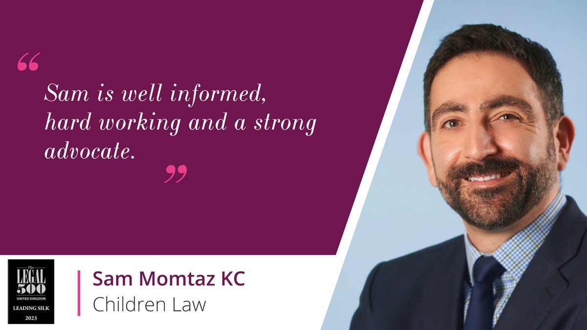 1GCFamilyLaw's tweet photo. Congratulations to Sam Momtaz KC, (@SamMomtaz), ranked as a Leading Silk in the 2023 edition of @thelegal500 for Children Law. 

https://t.co/wG8rcq2cM0 https://t.co/tOlpD8d5JE