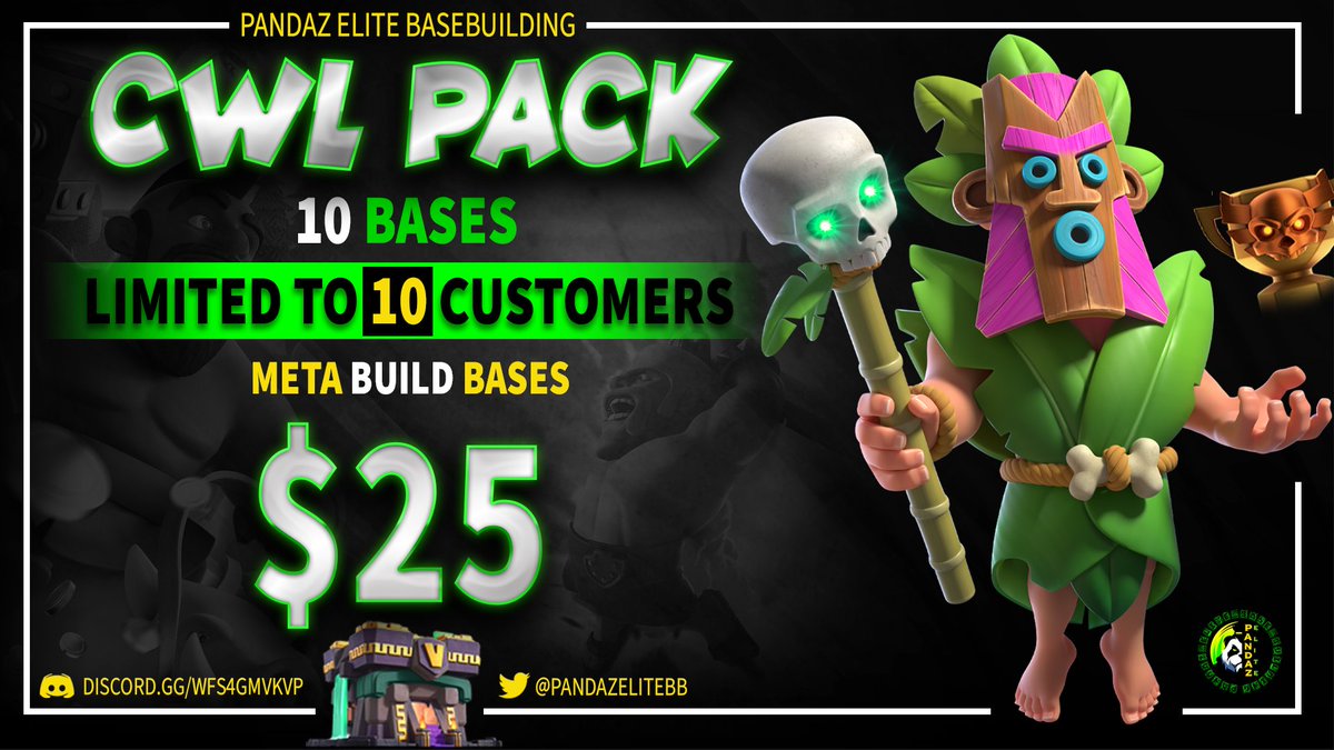 BrainCoC1's tweet photo. New cwl pack available, provided by @PandazEliteBB. Enter the server and don't miss it

Discord: https://t.co/y5T7rNzkrN
Rt it is appreciated❤️ https://t.co/NDt1dXCSn3