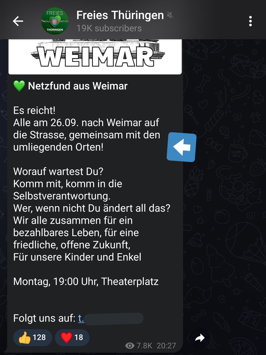 RabanEisler's tweet photo. @l3Iack_Sheep @watchingyou81 Es ist davon auszugehen, dass viele Leute aus umliegenden Orten angereist sind, da das im letzten Jahr ähnlich zu beobachten war und auf Telegram dazu aufgerufen wurde. 
In einigen Stadtgebieten wurde jedoch auch offline mit Flyern in Briefkästen zur "Großdemo" aufgerufen, 
1/2 https://t.co/gSRd22syPy