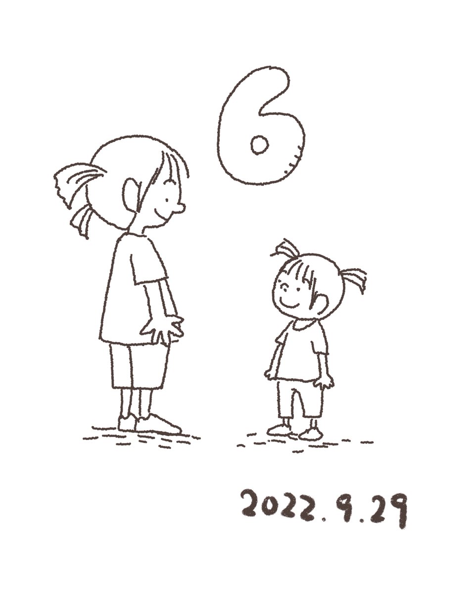 本日のラクガキ。娘6歳になりました☺️ 大きくなったな〜 