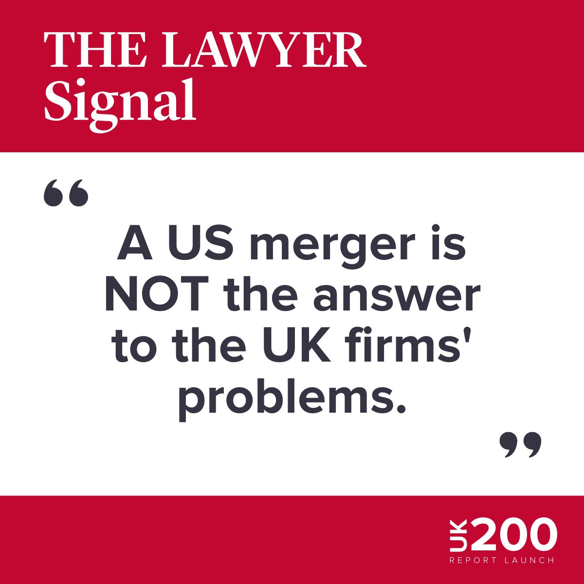 LawyerResearch's tweet photo. UK law firms should focus on growing their business strategically with the resources they currently possess. A US merger is not the solution - it is more likely to be a dead end. Read more in the UK 200 report now https://t.co/jnt6Q8yzkd
#SignalbyTheLawyer #UK200 #lawfirmstrategy https://t.co/l7KSbS2ZDU