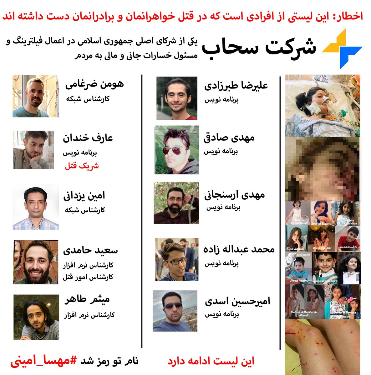 NarimanGharib's tweet photo. لیست کسانی که در #سحاب‌پرداز کار میکردند یا کار می‌کنند. ادامه دارد.
 #SahabPardaz #InternetCensorship #مهسا_امینی  #SahabDotIR #فیلترنت https://t.co/5FGkKd1U21