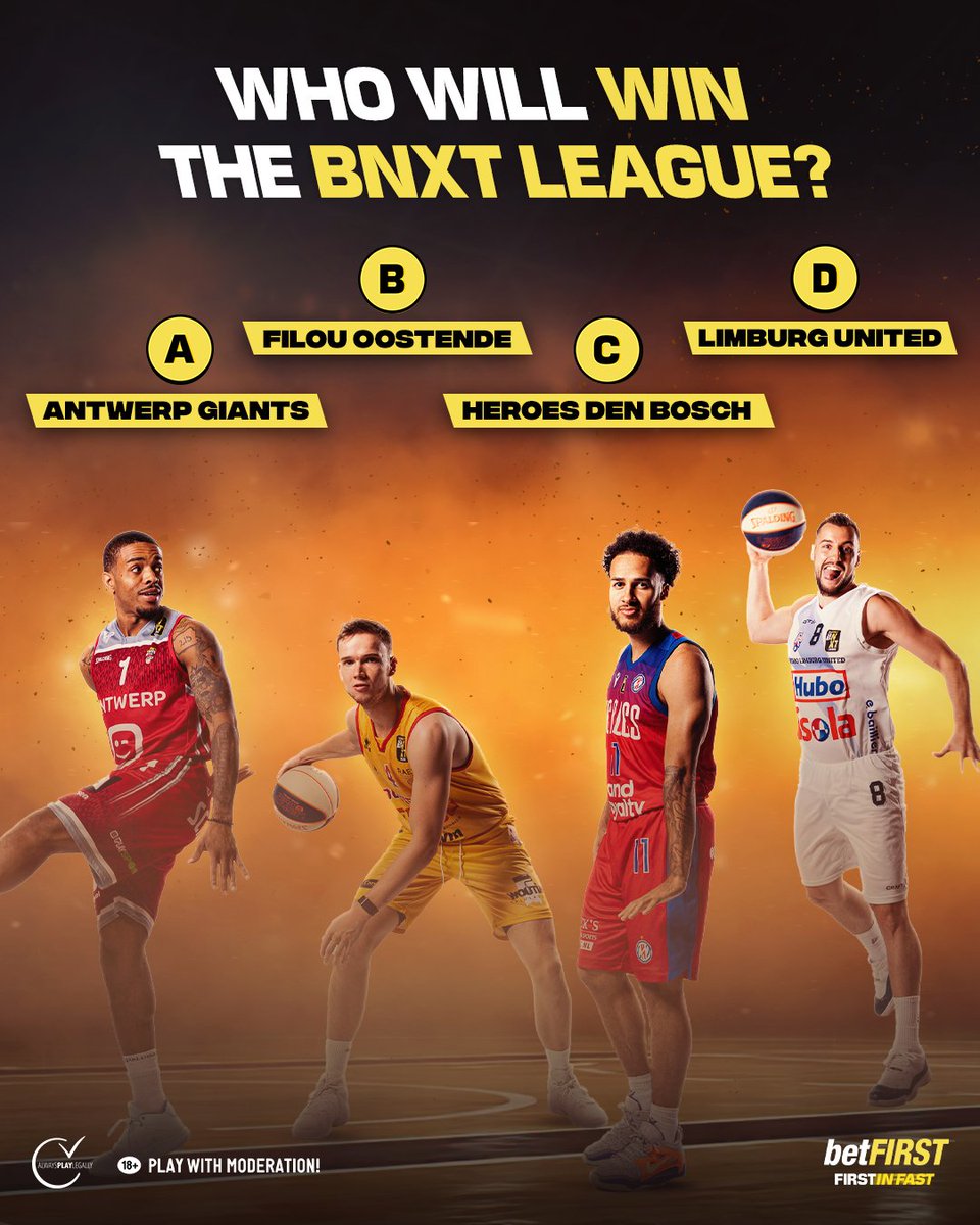 betfirst's tweet photo. Who will become champion in the new season of the @BnxtLeague ? 🏀
#BNXTLeague #BNXT #betFIRST #Basket #Basketball #FilouOostende #BCOostende #AntwerpGiants #TelenetGiants #HeroesDenBosch #HuboLimburgUnited #LimburgUnited @antwerpgiants @FILOU_Oostende @HeroesDenBosch @LimUtd https://t.co/wCZWCLR41n