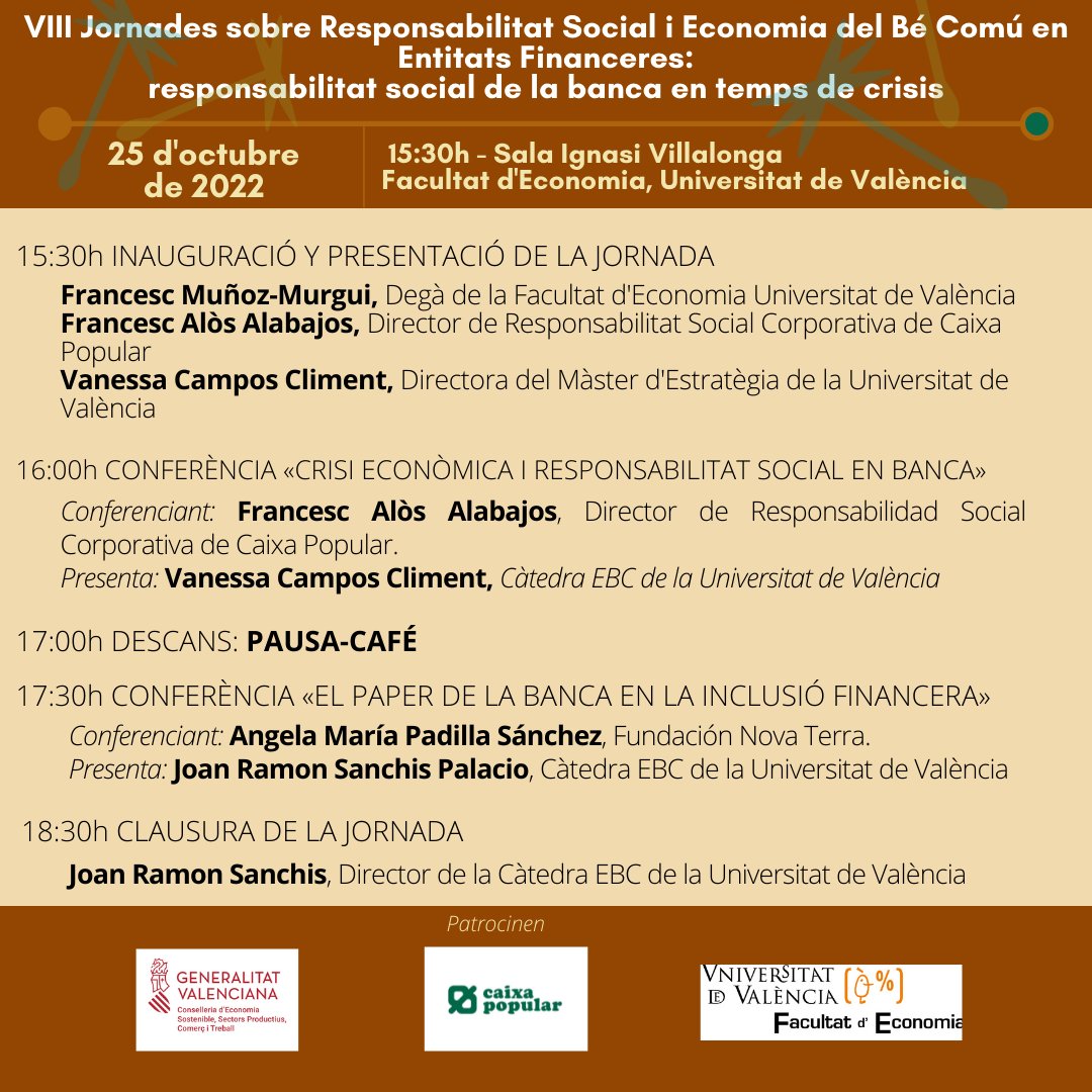 Com cada any, tornen les Jornades sobre Responsabilitat Social i Economia del Bé Comú a Entitats Financeres. A les VIII Jornades tractarem la responsabilitat social de la banca en temps de crisis. Apunta't! 👉 docs.google.com/forms/d/e/1FAI…