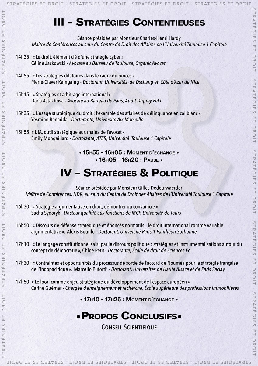 ADDCDA_UTCAP's tweet photo. Nous sommes très heureux de vous proposer de nous retrouvez dans le cadre du #colloque annuel de l'#ADDCDA.
Cette année le thème sera celui de "Stratégies et Droit",
Nous vous attendons nombreux le 20 octobre 2022 à l'Université Toulouse 1 dès 8h30 ou en ligne https://t.co/xieqHjTf9p