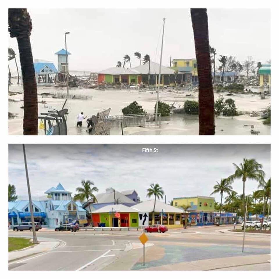 Vikeologist's tweet photo. I am so sad.  Times Square and Fort Myers Beach has been completely destroyed.  The Pier is also gone.  I have so many memories of that area.  Makes me sick seeing all of these photos https://t.co/m4ec0cBUae
