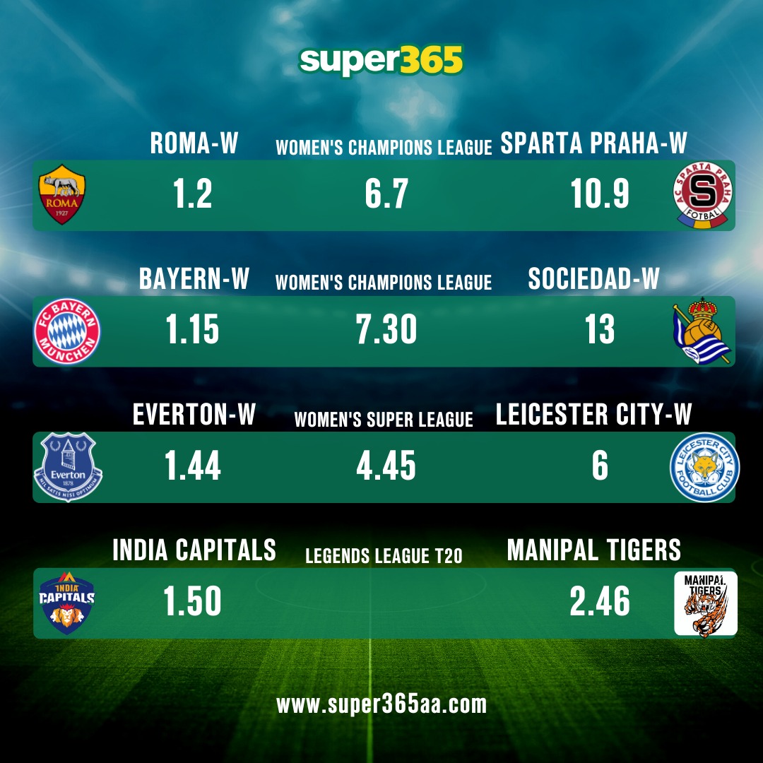super3652's tweet photo. Predict your favorite team and win amazing rewards with Super365.
Grab bonus to play sportsbook by signing up here: https://t.co/PsHXcSTRMF
#womenssuperleague #romaw #spartaprahaw #bayernw #sociedadw #evertonw #leicestercityw #IndiaCapitals #manipaltigers #womensfootball https://t.co/0KAx5edBdR