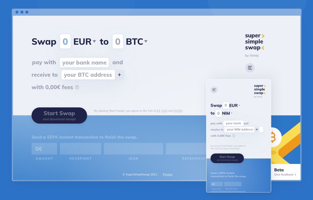 0xSteel's tweet photo. @AltCryptoGems The team #Nimiq has made it easier for everyone to buy #Bitcoin dip. They developed https://t.co/p8R59uR4Di which unlike centralized exchanges doesn't require registration or KYC to buy and sell. With #SuperSimpleSwap, you can easily swap EUR to $BTC or $NIM and vice-versa https://t.co/HDnjd4XcsT