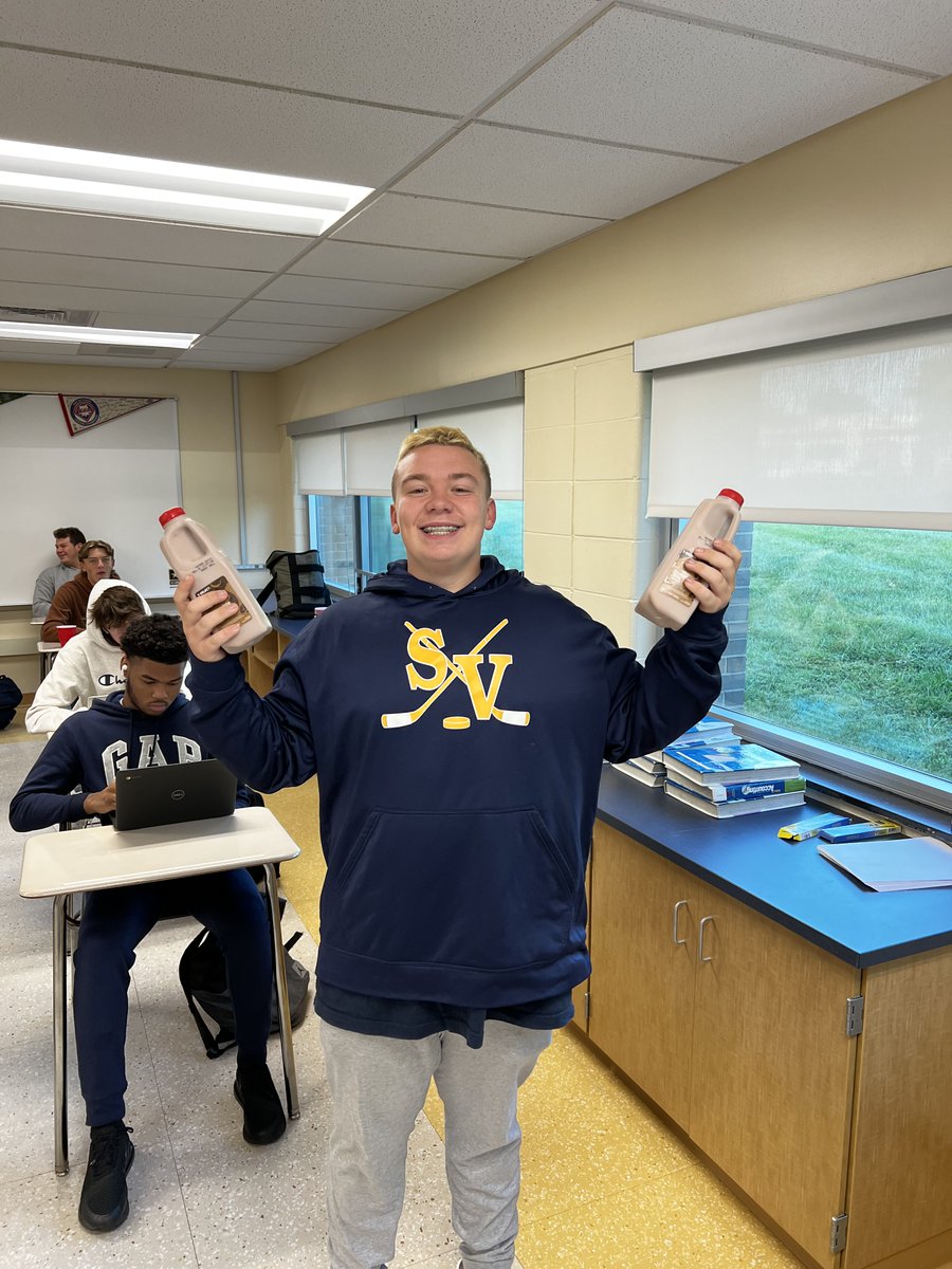SV_Dougherty's tweet photo. A man of his word! Thanks to the millions of snapchat users that reminded him! Class was able to get started with some delicious chocolate milk for all!
#videoproductions https://t.co/k8r40eD9wV