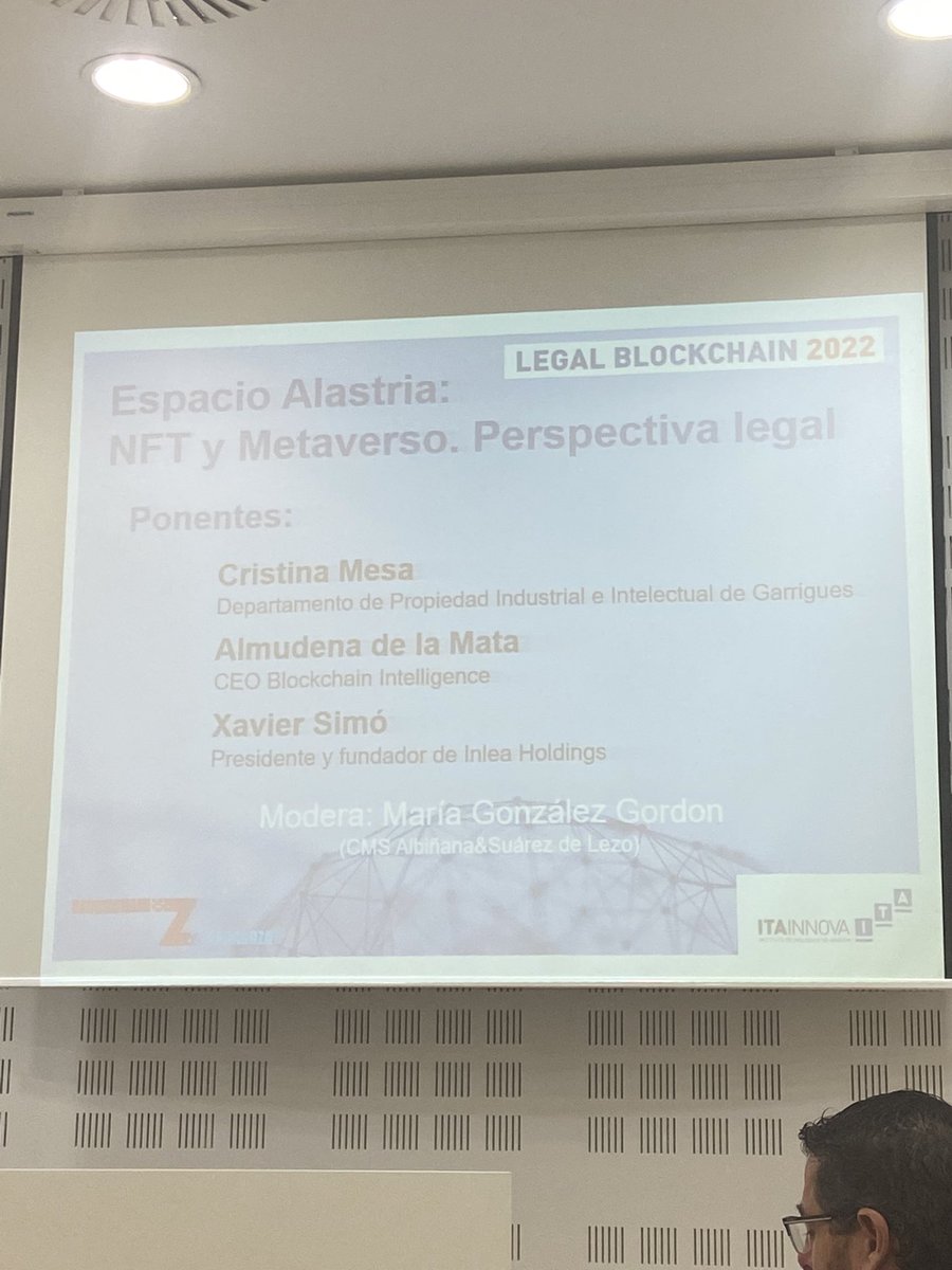 Asistiendo al evento legal de Blockchain en Zaragoza 2022, un placer asistir y poder escuchar los cambios que se van produciendo en el ecosistema Blockchain <a href="/BlockchainZGZ/">Asociación Blockchain Zaragoza</a> <a href="/Alastria_/">Alastria Blockchain Ecosystem</a> <a href="/BIntelligence_/">Blockchain Intelligence (BI)</a> #blockchain #DeFi #RGPD #NFT