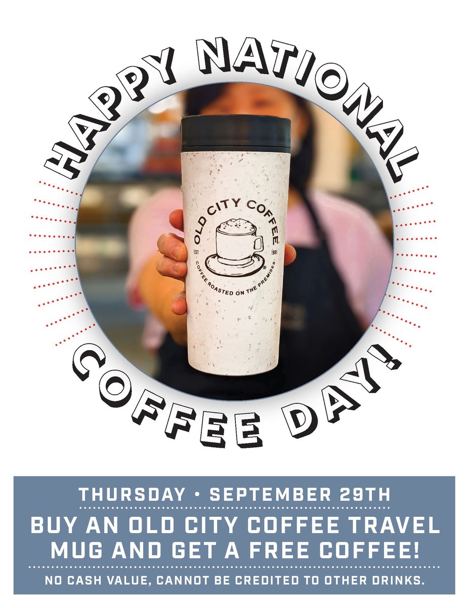 Happy #NationalCoffeeDay!🌞☕🎉Today if you purchase an Old City Coffee travel mug, we'll fill it up with our coffee of the day for free!
♻️These Circular &amp; Co. cups are made from single-use paper cups and are 100% recyclable! 😀
<a href="/OldCityDistrict/">Old City Philly</a> <a href="/RdgTerminalMkt/">Reading Terminal Market</a>