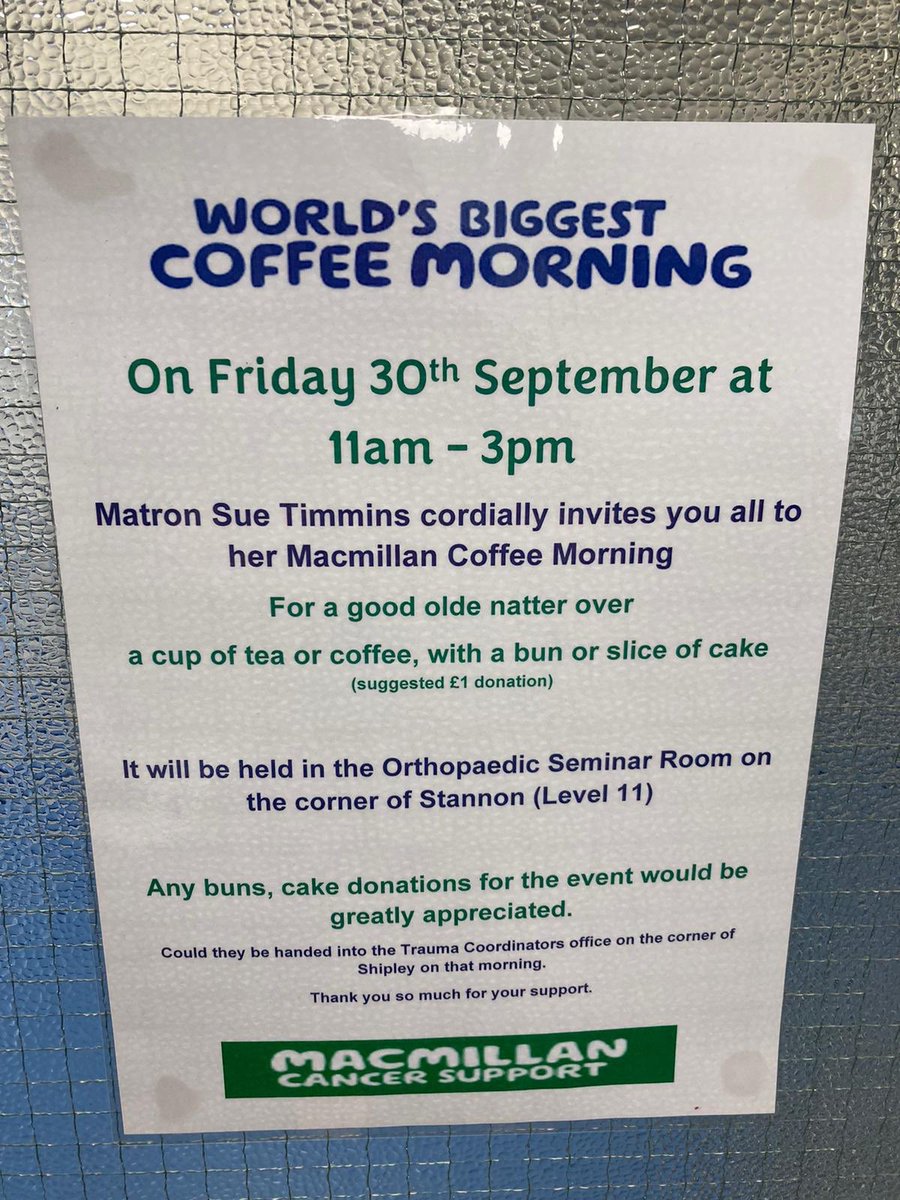 Calling all UHP staff - Macmillan drop in coffee morning Friday 30th September please come and join me <a href="/UHP_NHS/">University Hospitals Plymouth NHS Trust</a> <a href="/macmillancancer/">Macmillan Cancer Support</a>