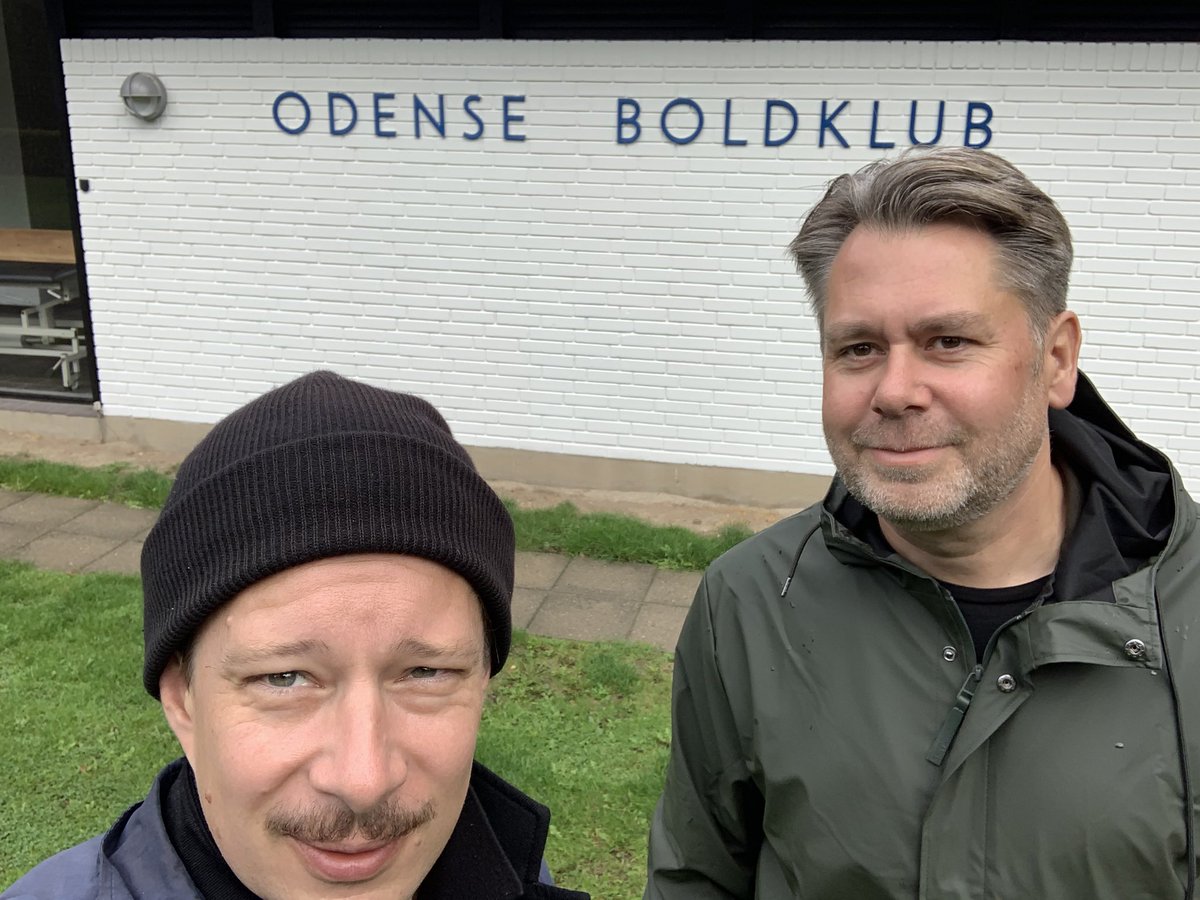 NikolajJW's tweet photo. Spending a day visiting our close friend working in Odense @Skaarup_Nielsen. And taking trip down memory lane through my old home town. Pitstop here at childhood club @Odense_Boldklub 🟦⬜️🟦⬜️🟦 😍 - the football birthplace of a current 🇩🇰 football legend! #CE10 @ChrisEriksen8 https://t.co/DM76iL2P7w