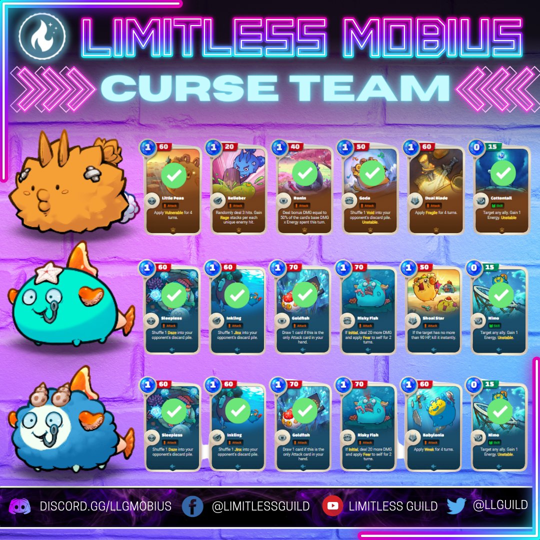 LLG_Mobius's tweet photo. One of our Meta Team in Season 1 for our Aspirers is out!!! 🔥🔥🔥

Want a chance to play them?
Join our Guild now! https://t.co/Cr3yzfIhHW 💜

@AxieInfinity

#AxieInfinity #AxieOrigin #AxieScholarship #MetaTeam #StayLimitLess https://t.co/MimPSY6ueE