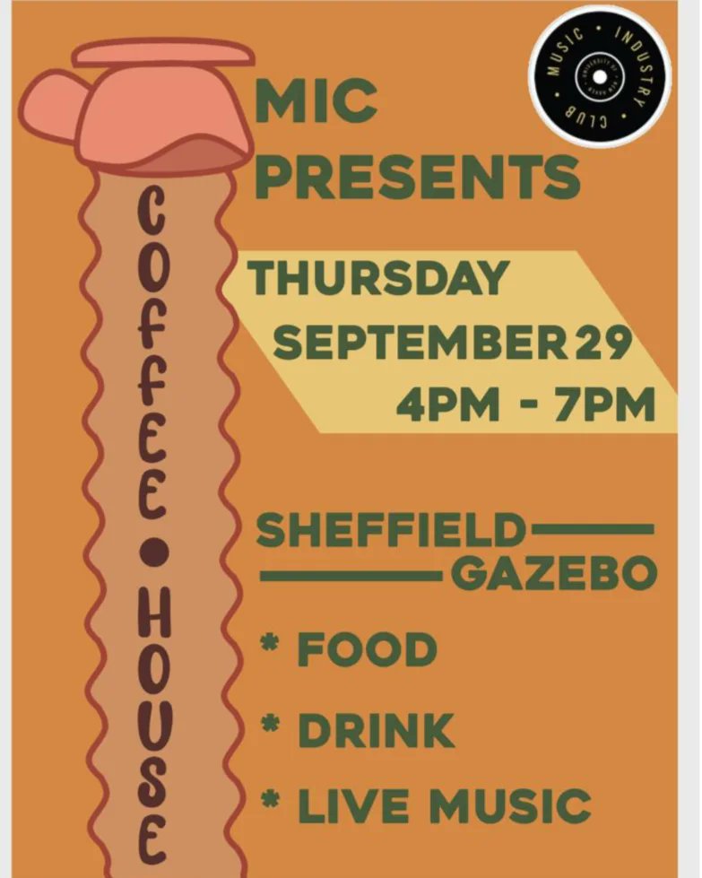 NewHaven_MIC's tweet photo. MIC presents Coffeehouse!

When: Thursday, September 29th, 4-7 PM
Where: Sheffield Gazebo
Why: Free Food and Drinks, an opportunity to sing, play an instrument, or both, and LIVE MUSIC! https://t.co/M9kge5D2CE