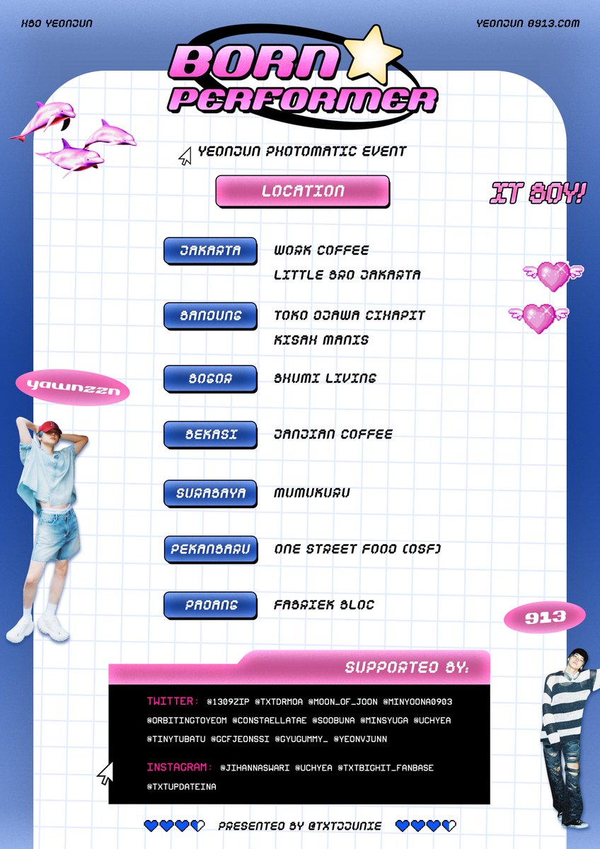 1309zip's tweet photo. π ππππ ππππ
πππππ π
Yeonjun Birthday Photobooth Event
Part 2 by @txtjjunie x @photomaticsid
ποΈ Periode : 30 Sep - 9 Okt 2022
π 9 location, 7 cities
π Giveaway saldo for 5 winners, 2 sealed albums minisode 2, and 1 yeonjun solo jacket cd japan!
#BornPerformer https://t.co/b887ExbkQq