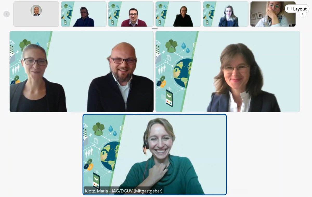 Wenn sich zwei in eine Kachel quetschen (-; tolle Präsentation von @HelenaErlbeck und <a href="/lauterbachdd/">Dirk Lauterbach</a> zum Thema nachhaltige Veranstaltungen und Gemeinschaftsverpflegung zum 1. Fachgespräch #Nachhaltigkeit im #Arbeitsschutz bei <a href="/dguv_iag/">IAG der DGUV</a> 👉dguv.de/iag/veranstalt…