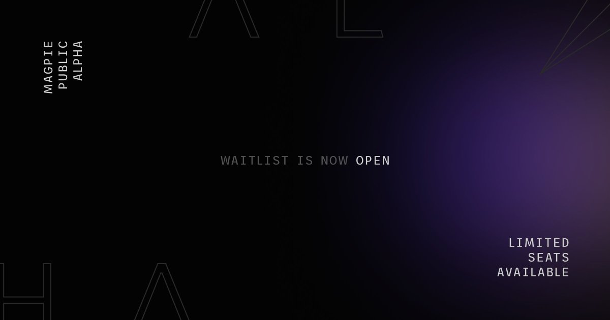 🍀Want to be among the first lucky users to trade on #MagpieProtocol? 

📝Swoop on over to our waitlist to the Public Alpha and sign up now!

Join in: magpiefi.xyz/waitlist