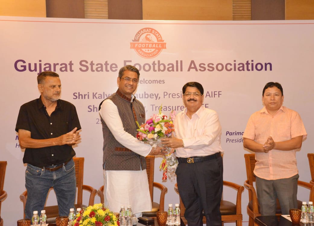Gujarat State Football Association felicitates AIFF President Kalyan Chaubey