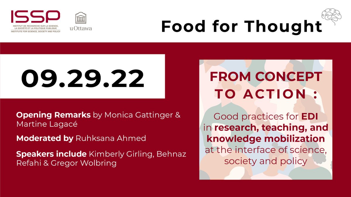 Our new report on 7 good #EDI practices to incorporate in #research, #teaching and #KMb has LAUNCHED! Join us today to hear <a href="/MonicaGattinger/">Dr. Monica Gattinger</a> <a href="/RAUAlbany/">Rukhsana Ahmed</a> <a href="/Wolbring/">Gregor Wolbring</a> <a href="/kimberlygirling/">Dr. Kimberly Girling</a> discuss findings. Registration is still open!

ow.ly/A4HN50KuQjy

<a href="/uOttawaResearch/">uOttawa | Innovation</a> <a href="/uOttawaEDI/">EDI @ uOttawa</a>