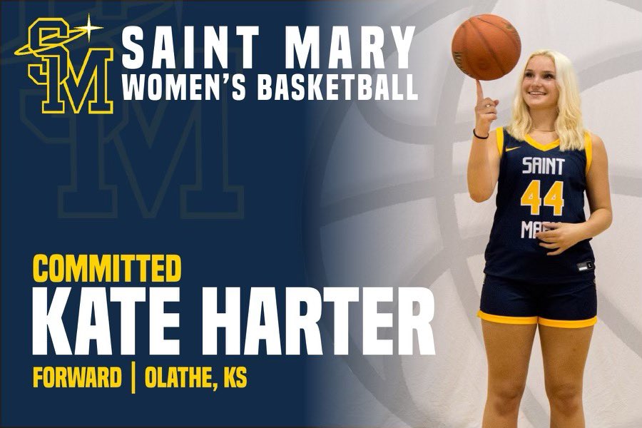 KateHarter's tweet photo. Super thankful to announce my commitment to continue my athletic and academic career at the University of Saint Mary! So grateful for the opportunity to continue to play the sport I love! Go Spires!!!💙💛 https://t.co/Yw6gtKDW7r