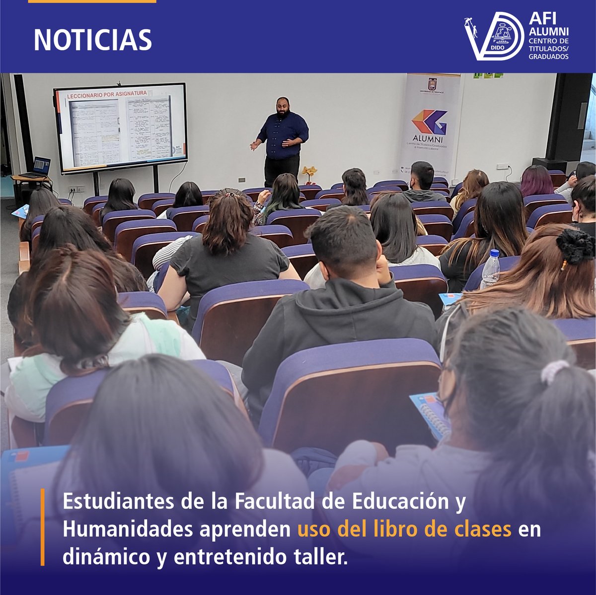 dido_uta's tweet photo. #Noticia | En el marco del desarrollo de las actividades ALUMNI @UTarapaca estudiantes de últimos años de la Facultad de Educación y Humanidades, participaron de un taller sobre el uso del libro de clases https://t.co/KnmvL1ZSDn
#SomosDIDO #SomosAFI #SomosALUMNI https://t.co/BZKf3uGGVa