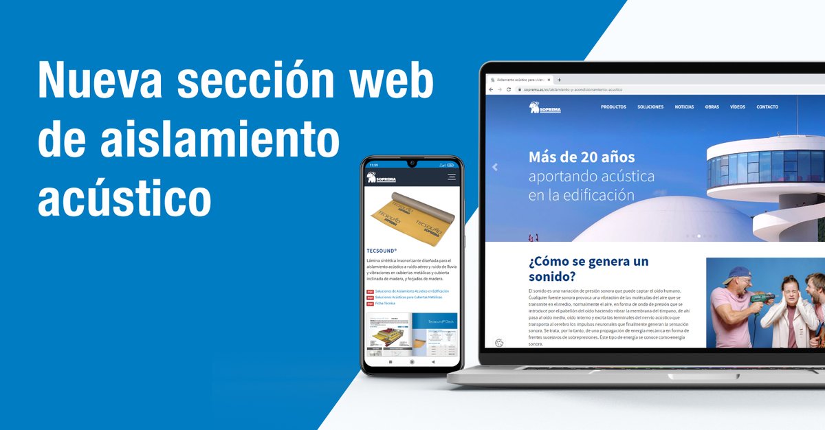 SopremaIberia's tweet photo. 🆕 Hemos creado una nueva sección web donde hemos agrupado todo el contenido de la acústica en el sector de la construcción. 

🌐 https://t.co/7IT1lneCL3

#aislamientoacustico #aislamiento #ruido #ruidoaereo #ruidodeimpacto #absorcionacustica
#tecsound #soprema #sopremaiberia https://t.co/2bBmL2B6or