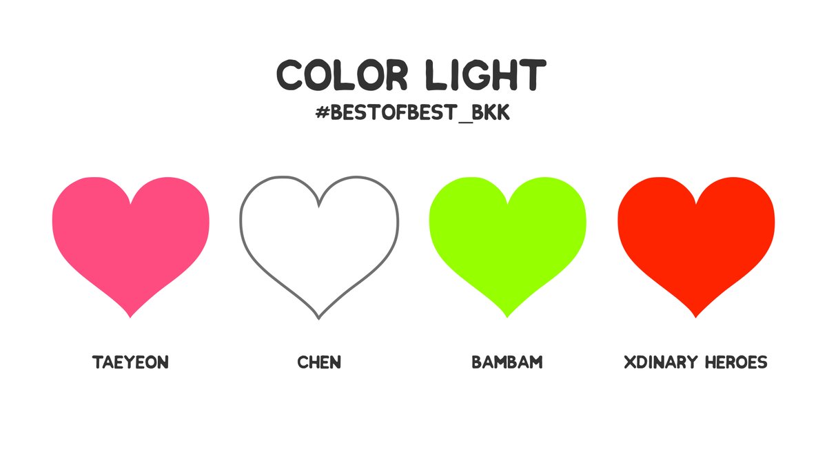 soshifanclub's tweet photo. ขอเชิญชวนแฟนคลับทุกแฟนด้อมเปลี่ยนสีแท่งไฟ/สีไฟในช่วงที่แต่ละศิลปินขึ้นแสดงในคอนเสิร์ต #BESTOFBEST_BKK ค่ะ

โดยแนะนำการใช้สีของแต่ละศิลปินดังนี้ค่ะ
💗 แทยอน -สีชมพู
🤍 เฉิน -สีขาว
💚 แบมแบม -สีเขียว
❤️ Xdinary Heroes -สีแดง

#TAEYEON #SNSD
#CHEN #EXO
#BamBam #GOT7 
#XdinaryHeroes https://t.co/mTmf9tZvQi