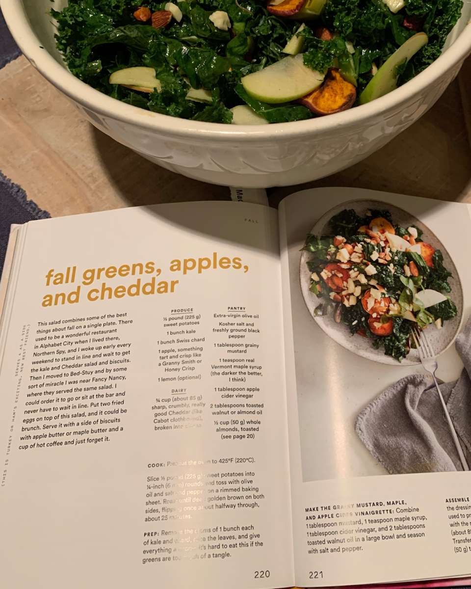 ConcordLibrary's tweet photo. Eat more local veggies to celebrate #ClimatePrepWeek! Swing by a favorite farmstand for kale and chard and make this easy fall greens, apples and cheddar salad from @jessdamuck’s popular Salad Freak. Borrow it https://t.co/QKdEk03opB @climatecrews #CatalogToKitchen https://t.co/HX3Dx4r6je