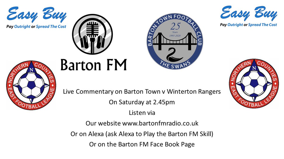 barton_fm's tweet photo. On Saturday sponsored by @easybuyhull live commentary on @BartonTownOB v @WintertonRFC in the @NCEL on air at 2.45pm @NonLeagueCrowd #lincsconnect https://t.co/ATE7SpJQil