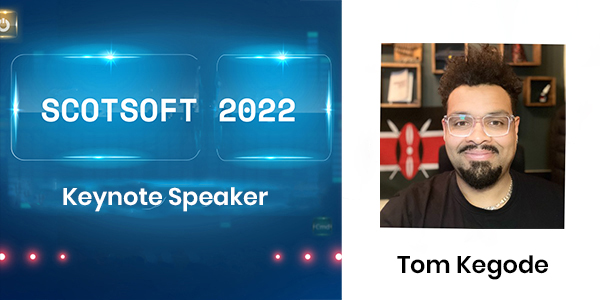 We have our Keynote of the Leadership Forum starting now, <a href="/TomKegode/">Tom Kegode</a> of <a href="/LBGplc/">Lloyds Banking Group</a>!

Tom is passionate about using human innovation and power of community to shape an inclusive future of work,  and he'll discuss the evolution of ways of working.

#ScotSoft22