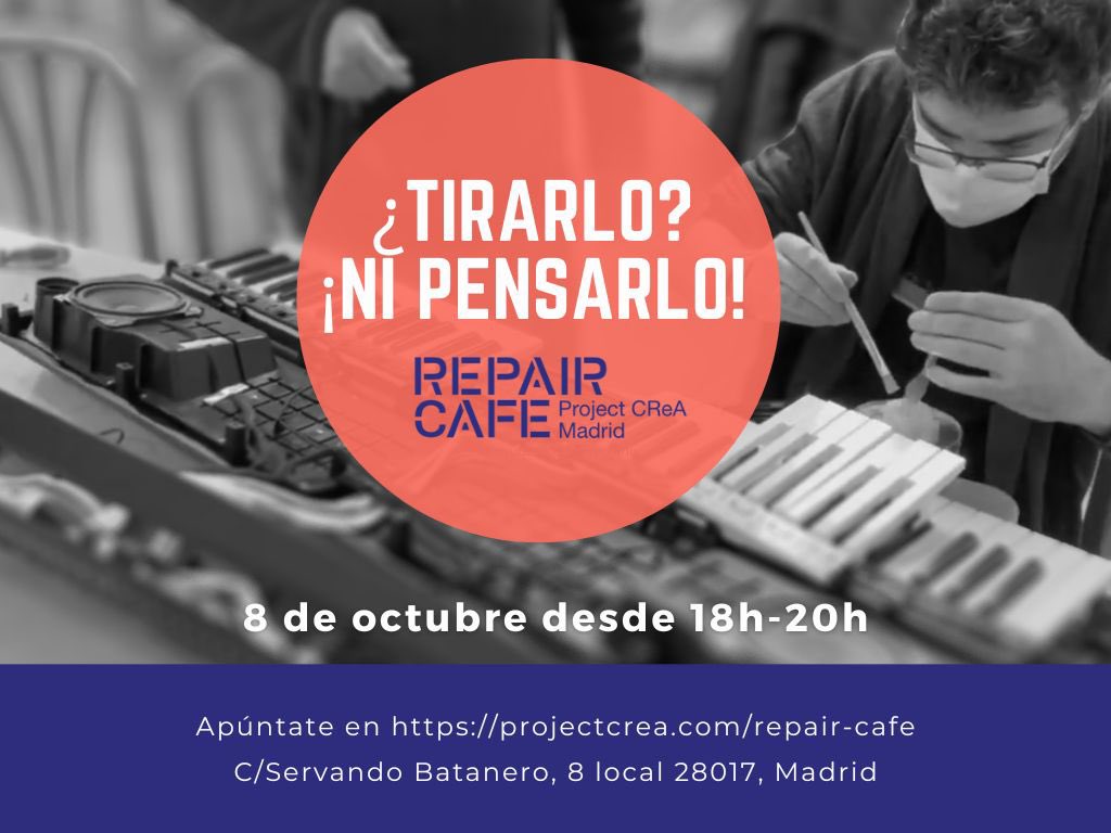 ProjectCReA's tweet photo. ¿No consigues repararlo? ¿no lo tires! Te ayudamos GRATIS! El 8 de octubre de 18-20h https://t.co/GqMx1oJ7a2
