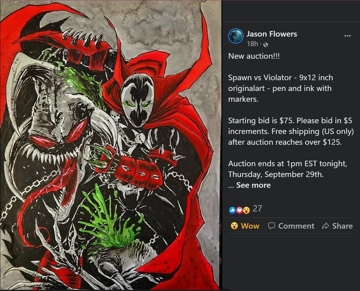 ave_artist's tweet photo. #Indie #Comic #Artist @jasonflowersart has a piece of Original #Art of #Spawn -v- Violator..!!! Bids on #IG &amp; #FB..!!
Also Checkout his #Halloween "Hello Fat Crow" #kids #book #kickstarter..!
(LINKS IN COMMENTS)

LIKE❤️, SHARE🔁, FOLLOW👉@ave_artist https://t.co/nfhBful4j8