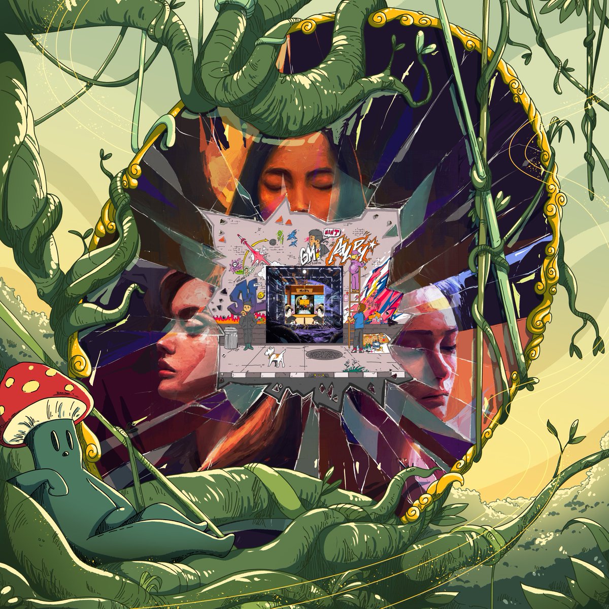 My part of the first <a href="/ampm_sol/">AM // PM</a> collaborative work titled "Sunrise Watching, Reflection Shattering, Matabolong Chilling"🫡

Matabolong sits way up the tree and found a mirror, looking through the endless overton window...🍃🍃

public sale at 10 AM EDT on <a href="/exchgART/">Exchange Art</a> 
link below ↓