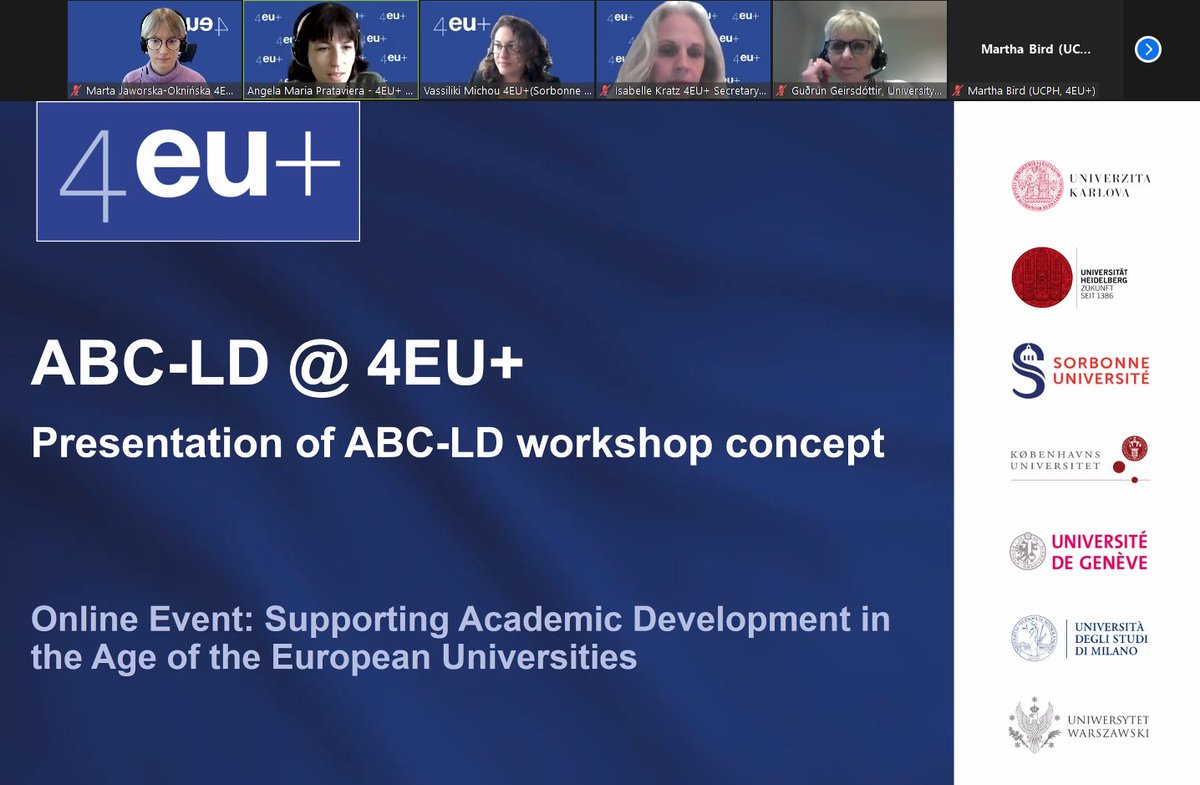 4EUplusAlliance's tweet photo. It was a blast! 🔥 #ABCLD learning method online event is already behind us! Representatives of #EuropeanUniversityAlliances met to learn how to promote an active learning approach. A big thank you to everyone for participating in this inspiring event! https://t.co/mO5GYfjHuP