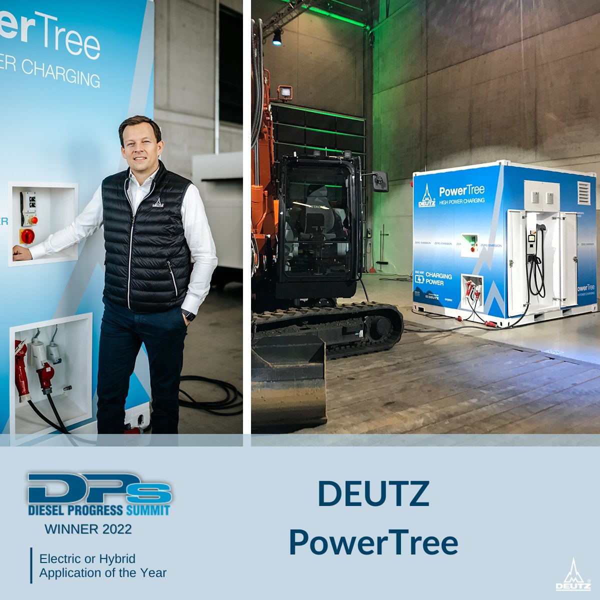 deutz_ag's tweet image. Award-winning! Our #PowerTree received an @dieselprogress Summit Award in the category “Electric or Hybrid Application of the Year” at the summit of off-highway experts in Chicago (USA): bit.ly/3y0GcDs

#deutz #DieselProgressSummit #eDEUTZ