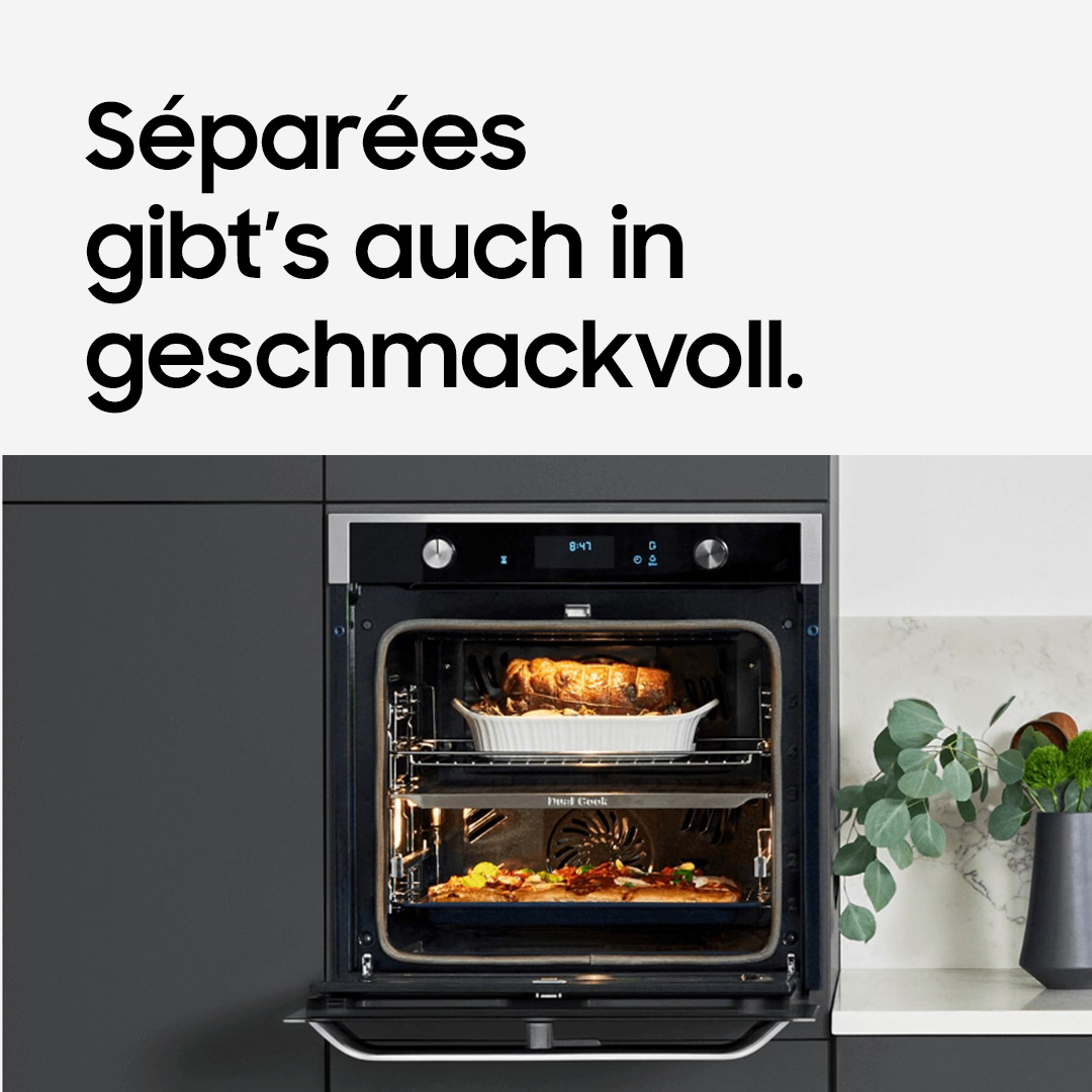 SamsungDE's tweet photo. Dürfen wir vorstellen: Zwei voneinander getrennte Garräume für unendlich viele leckere Möglichkeiten. #DualCookFlex https://t.co/7TPCaY5YAR